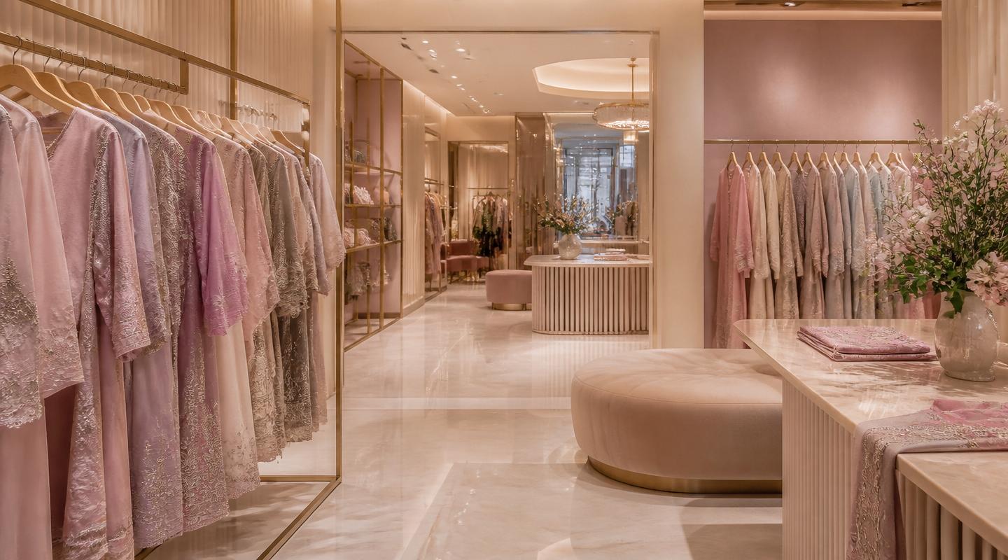 Elegant interior of Beenaz Fashion House boutique in Lahore